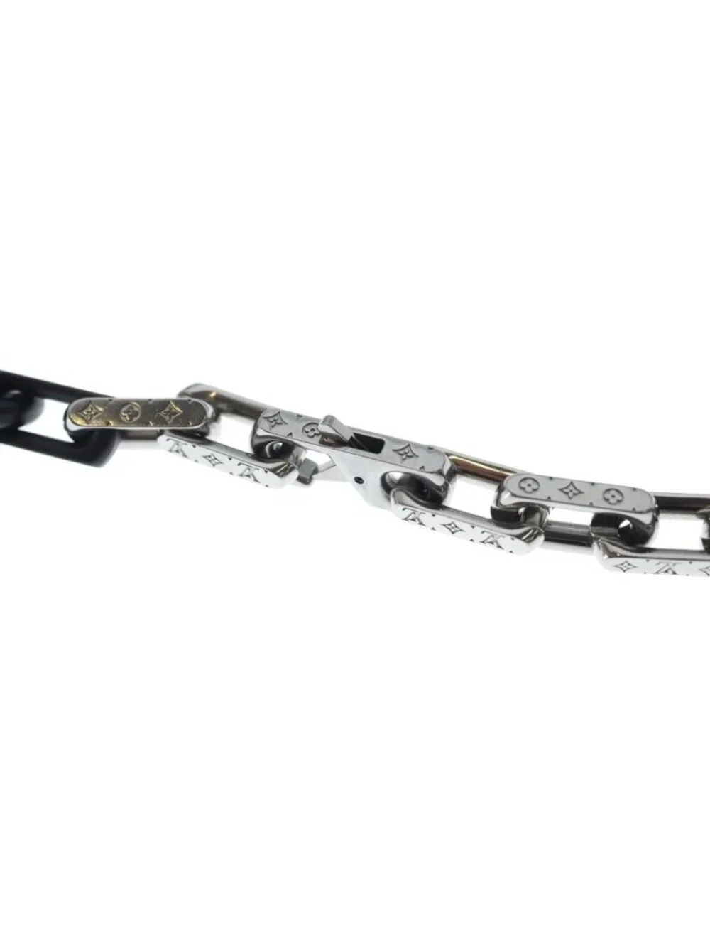 Louis Vuitton Collier Monogram Chain Necklace Silver Black